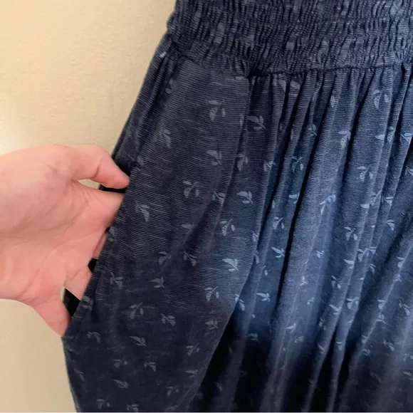 Toad & Co. XS Gemina Tie Sleeve Smocked Sleeveless Navy  Mini Dress Organic - Picture 6 of 11